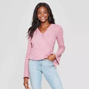 Long Sleeve Ribbed Hacci Wrap Top - 74-477